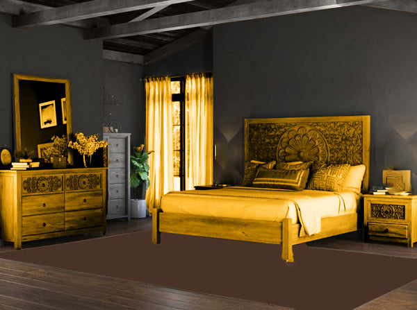 Dynasty Mughal Hand Carved Solid Wooden 4-Piece Bedroom Set