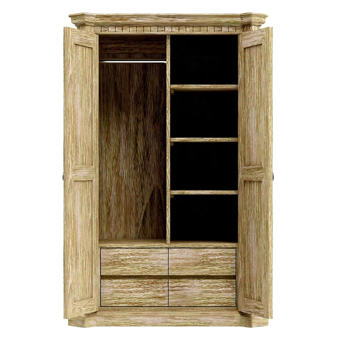 Nimbus Rustic Solid Wood Hand-Carved Armoire With 4 Drawers