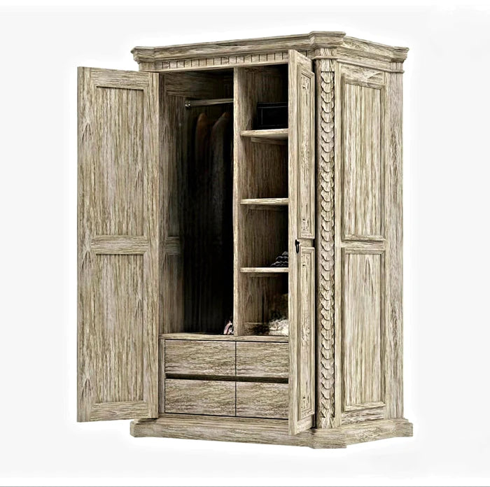 Nimbus Rustic Solid Wood Hand-Carved Armoire With 4 Drawers