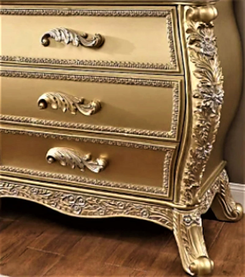 Reyna Metallic Antique Gold & Faux Leather King/Queen Traditional Bed