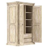 Nimbus Rustic Solid Wood Hand-Carved Armoire With 4 Drawers