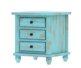 Hand Carved Turquoise Solid Mango Wood 3 Drawer Bedside / Nightstand