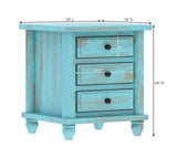 Hand Carved Turquoise Solid Mango Wood 3 Drawer Bedside / Nightstand