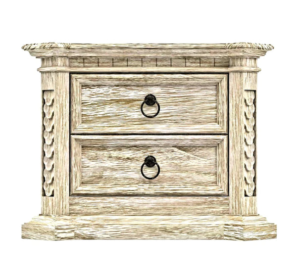 Nimbus Rustic Solid Wood Hand-Carved Nightstand With 2 Drawers