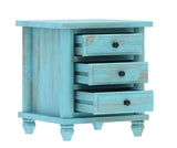 Hand Carved Turquoise Solid Mango Wood 3 Drawer Bedside / Nightstand