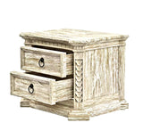 Nimbus Rustic Solid Wood Hand-Carved Nightstand With 2 Drawers