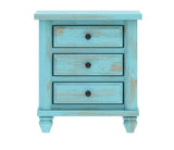 Hand Carved Turquoise Solid Mango Wood 3 Drawer Bedside / Nightstand