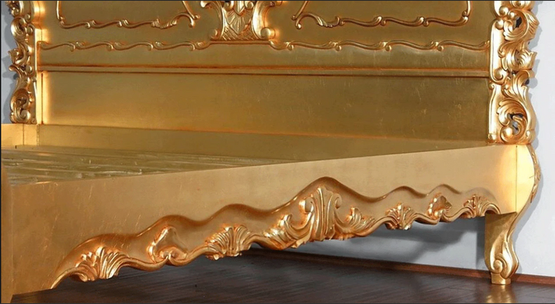 Royal Gold Leaf Hand Carved  Bed