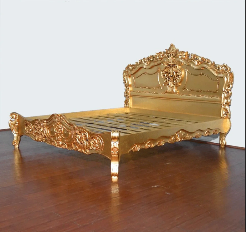 Royal Gold Leaf Hand Carved  Bed