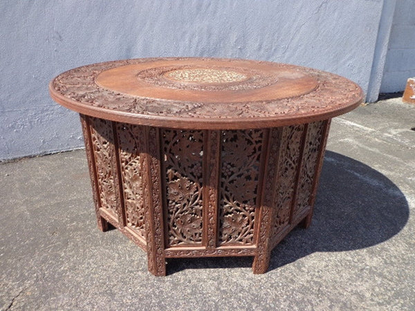 Hand Carved Indian Teak Wood bone inlay table