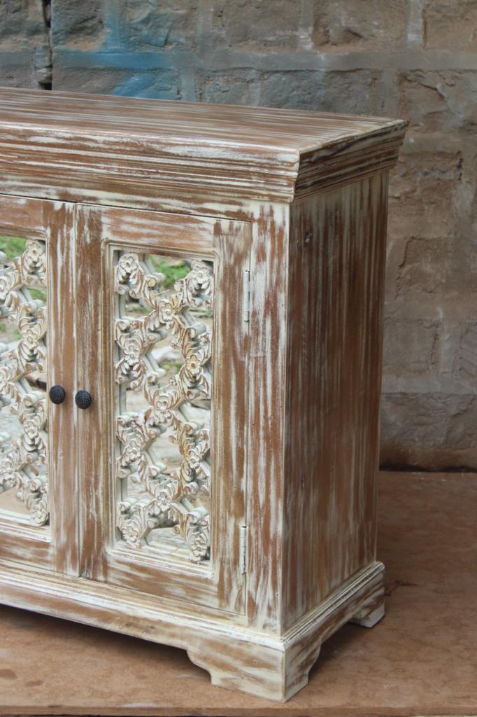 French Arched Wood Sideboards with Mirrored Doors