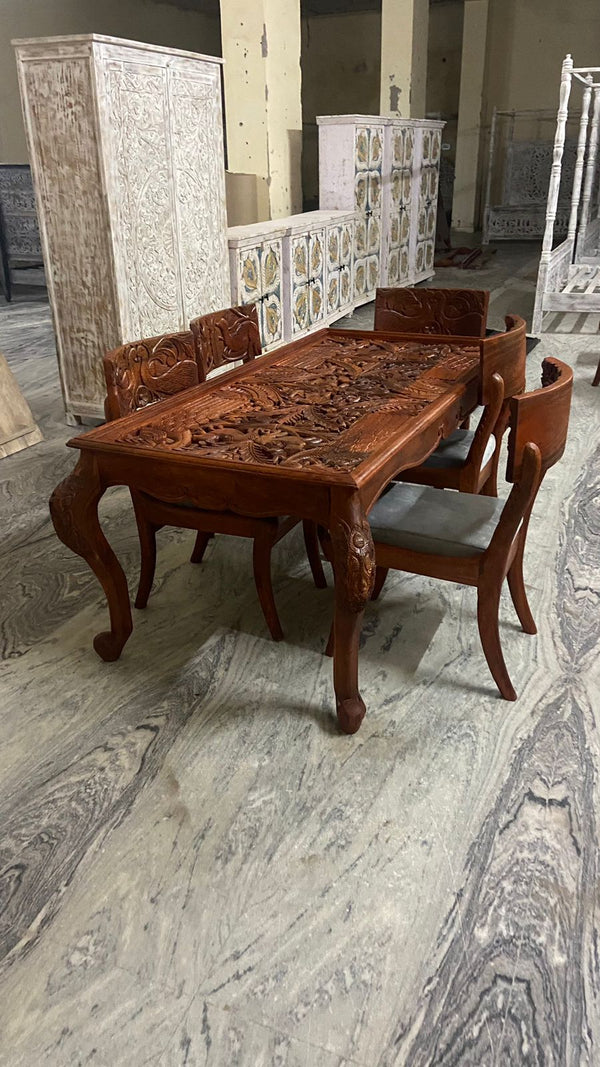 Shajahan Peacock Hand Carved 8 seater Dining Table Set