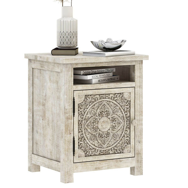 ILANO Weathered Hand-carved Solid Mango Wood Nightstand