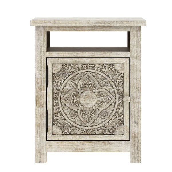 ILANO Weathered Hand-carved Solid Mango Wood Nightstand