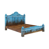 Hand Carved Blue Wash Solid Mango Wood Platform Bed