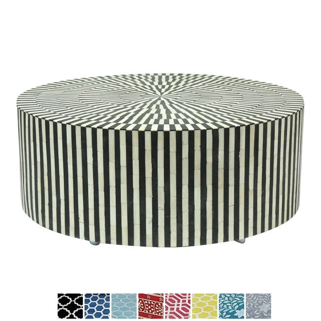 Bone Inlay Strip-Design Round Coffee Table