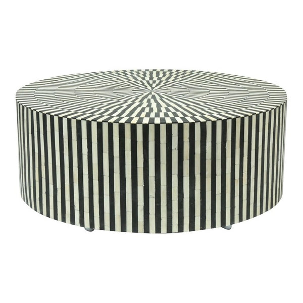 Bone Inlay Strip-Design Round Coffee Table
