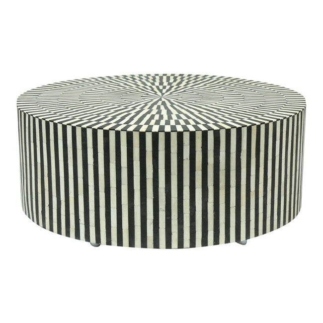 Bone Inlay Strip-Design Round Coffee Table