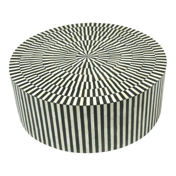 Bone Inlay Strip-Design Round Coffee Table