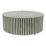 Bone Inlay Strip-Design Round Coffee Table