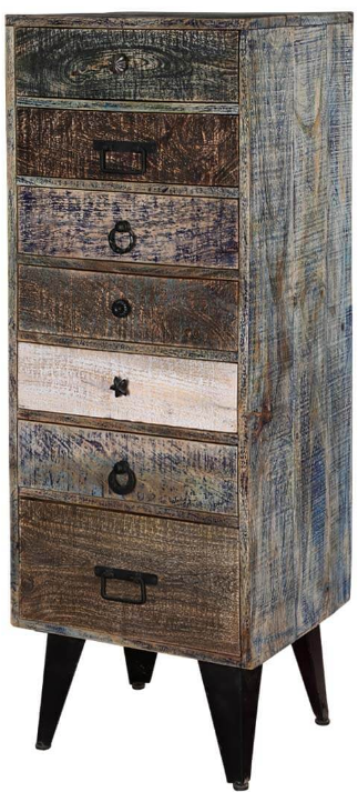 Hand Made Distress Mango Wood 7 Drawer Tall Chest