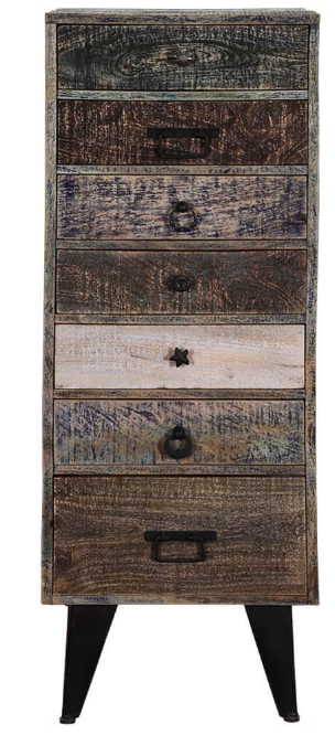 Hand Made Distress Mango Wood 7 Drawer Tall Chest