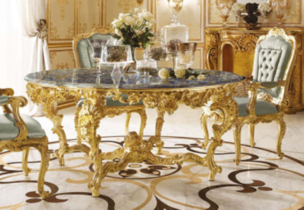 MESA DE COMEDOR DE LUJO CON HOJA DE ORO TALLADA A MANO MALDEN