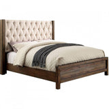 ESTRUCTURA DE CAMA DE MADERA MACIZA NATURAL RÚSTICA TUFTED HIBASHI