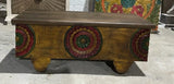 MIYA Antique Style Carved Wood Storage Trunk Coffee Table