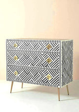 Bone Inlay Handmade 3 Drawer Black and white  Entryway / Bedside