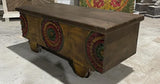 MIYA Antique Style Carved Wood Storage Trunk Coffee Table