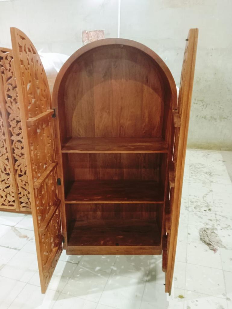 Sitra Arched Natural Floral Hand Carved Wood  Storage Cabinet