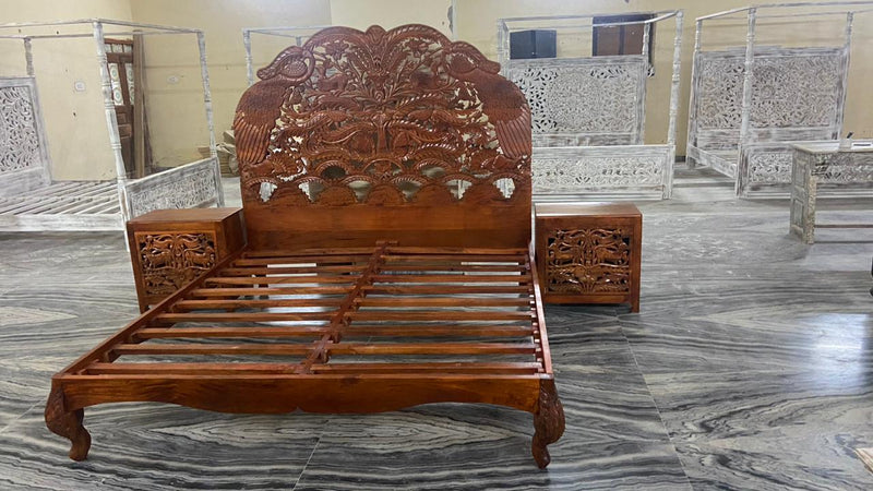 Hand Carved Indian Shajahan Bed Frame Indian Bed/bedside