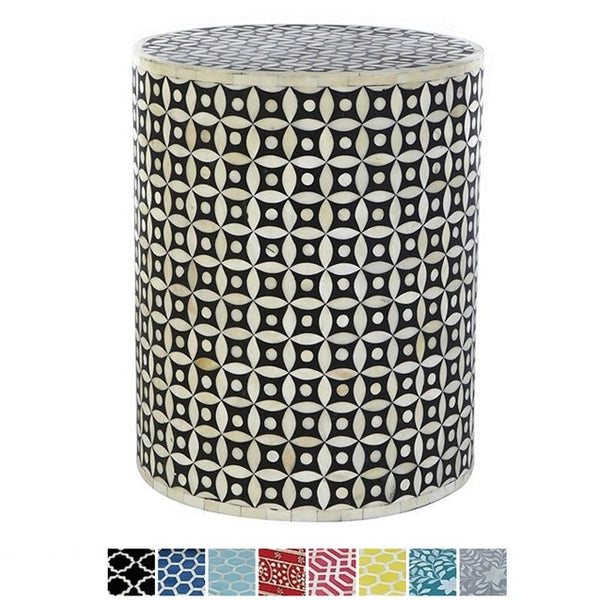 Bone Inlay Geometry Design Round Side Table