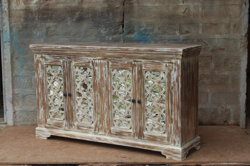 French Arched Wood Sideboards with Mirrored Doors