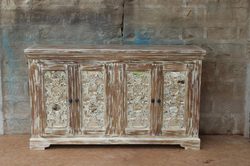 French Arched Wood Sideboards with Mirrored Doors