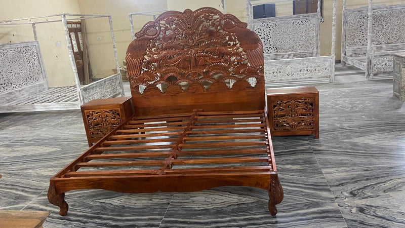 Hand Carved Indian Shajahan Bed Frame Indian Bed/bedside