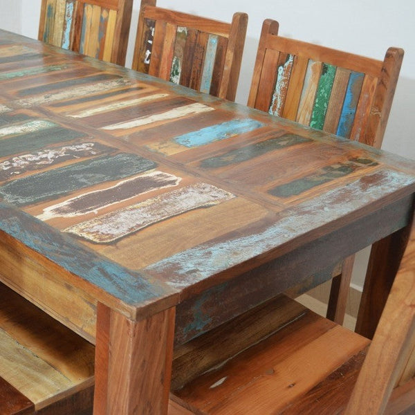 Mesa de comedor moderna de madera recuperada de 6 a 8 plazas