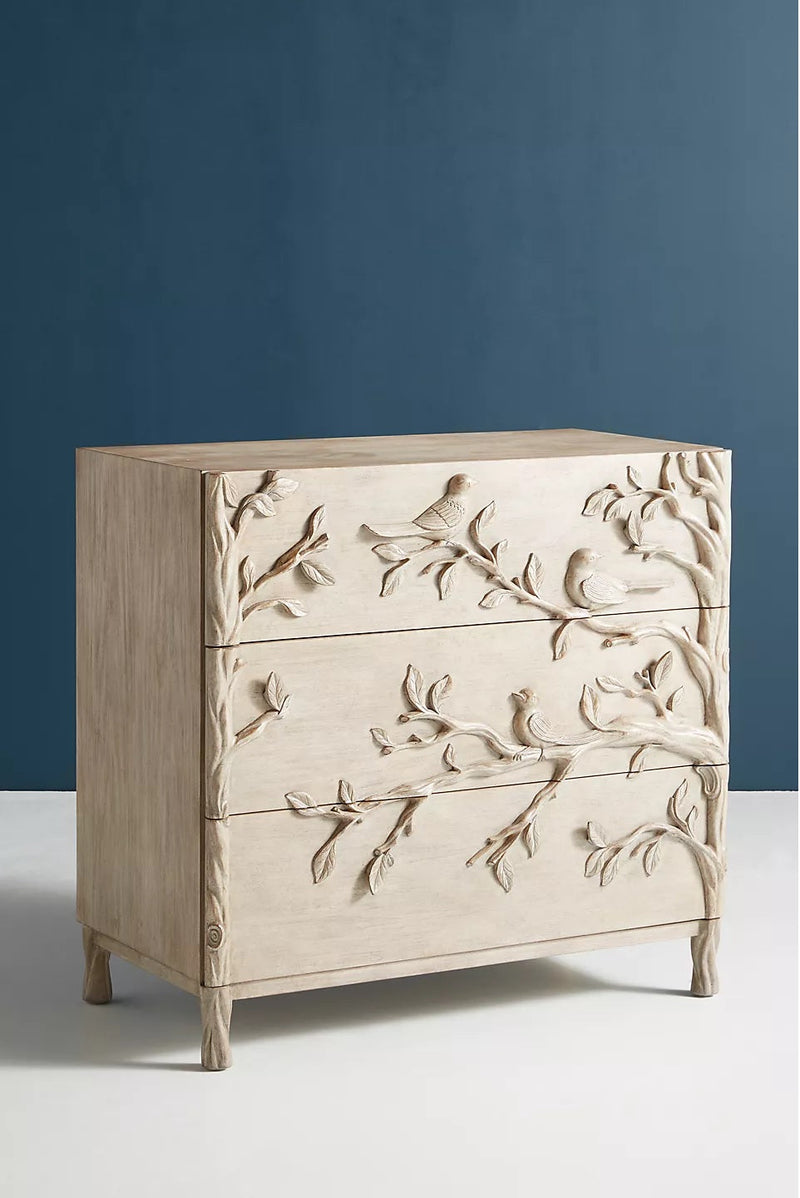 Hand Carved Ornithology Bedside / Entryway