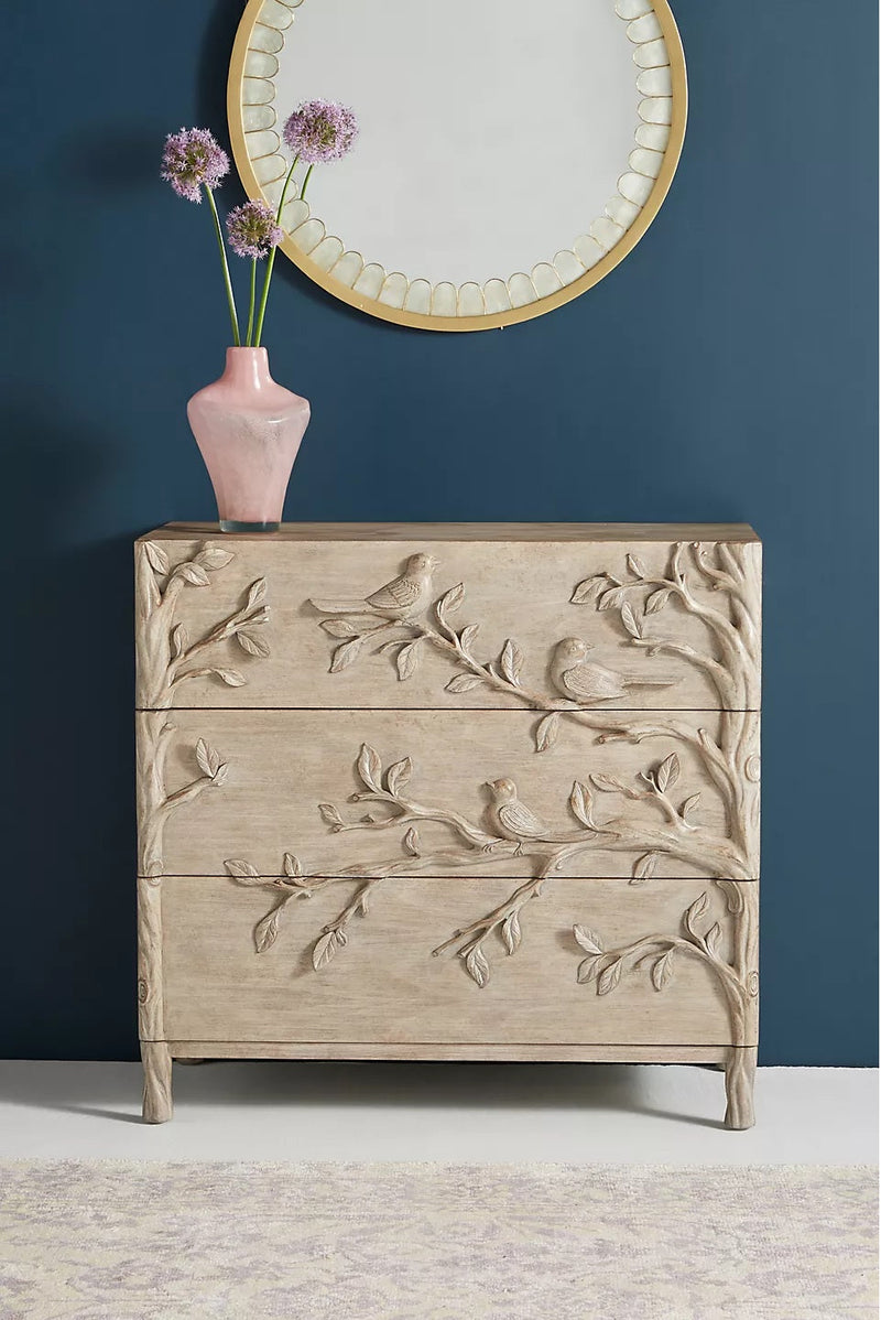 Hand Carved Ornithology Bedside / Entryway