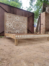 Geometric Floral Design Handmade Wooden Bed-Hibashi Furniture
