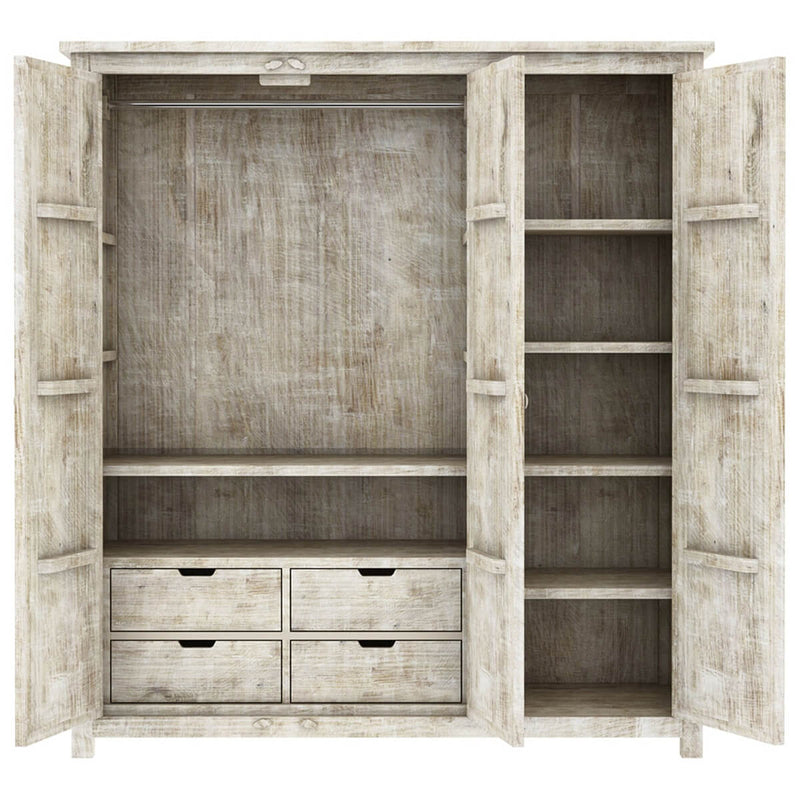 ILANO Hand-carved Solid Mango Wood 3-door Armoire