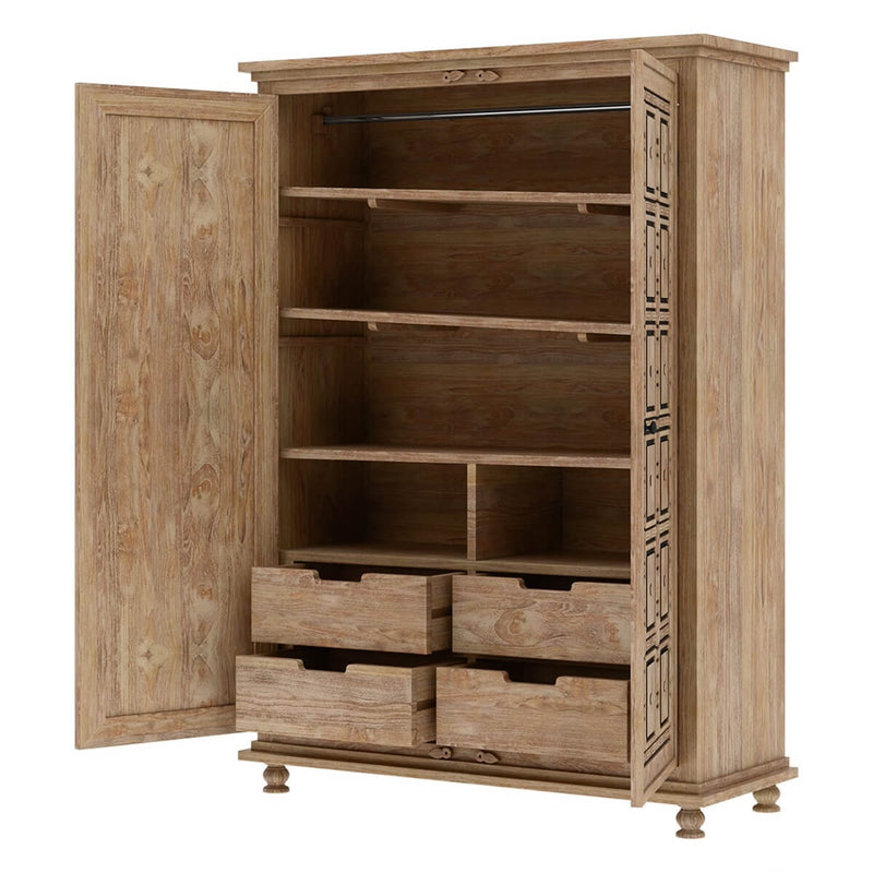 KARINA Traditional Solid Wood Armoire Wardrobe With 4 Drawers