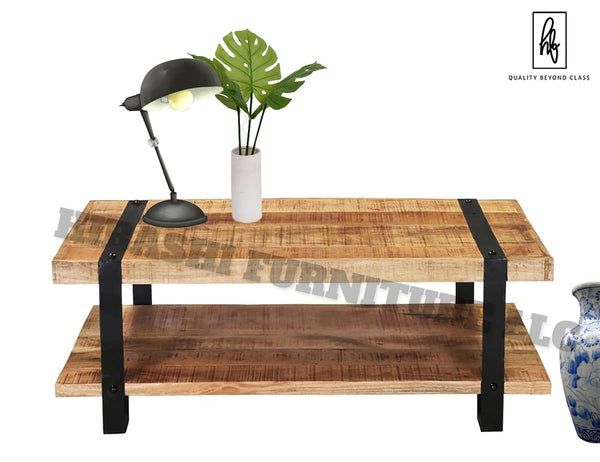 LAHI Rustic Mango Wood 2 Tier Industrial Coffee Table