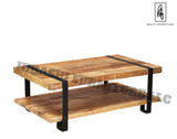 LAHI Rustic Mango Wood 2 Tier Industrial Coffee Table