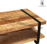 Mesa de centro industrial de 2 niveles de madera de mango rústico LAHI