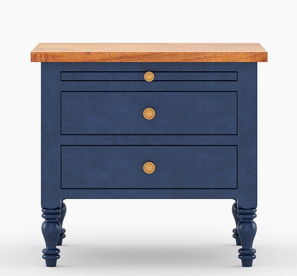 RECTO Blue Two Tone Solid Wood 2 Drawer Bedroom Nightstand