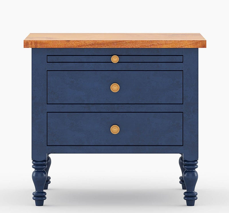 RECTO Blue Two Tone Solid Wood 2 Drawer Bedroom Nightstand
