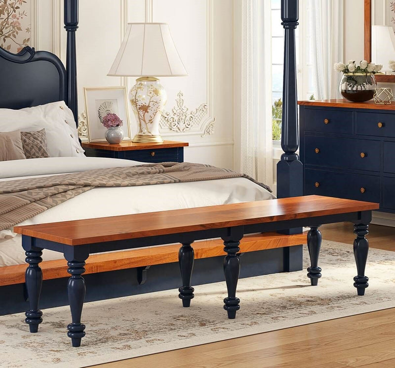 RECTO Blue Two-Tone Solid Wood Large Bench