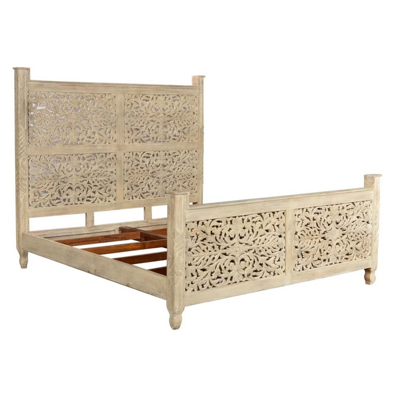 Sasha - Floral Hand Carved Indian Solid Wooden Bed Frame 1